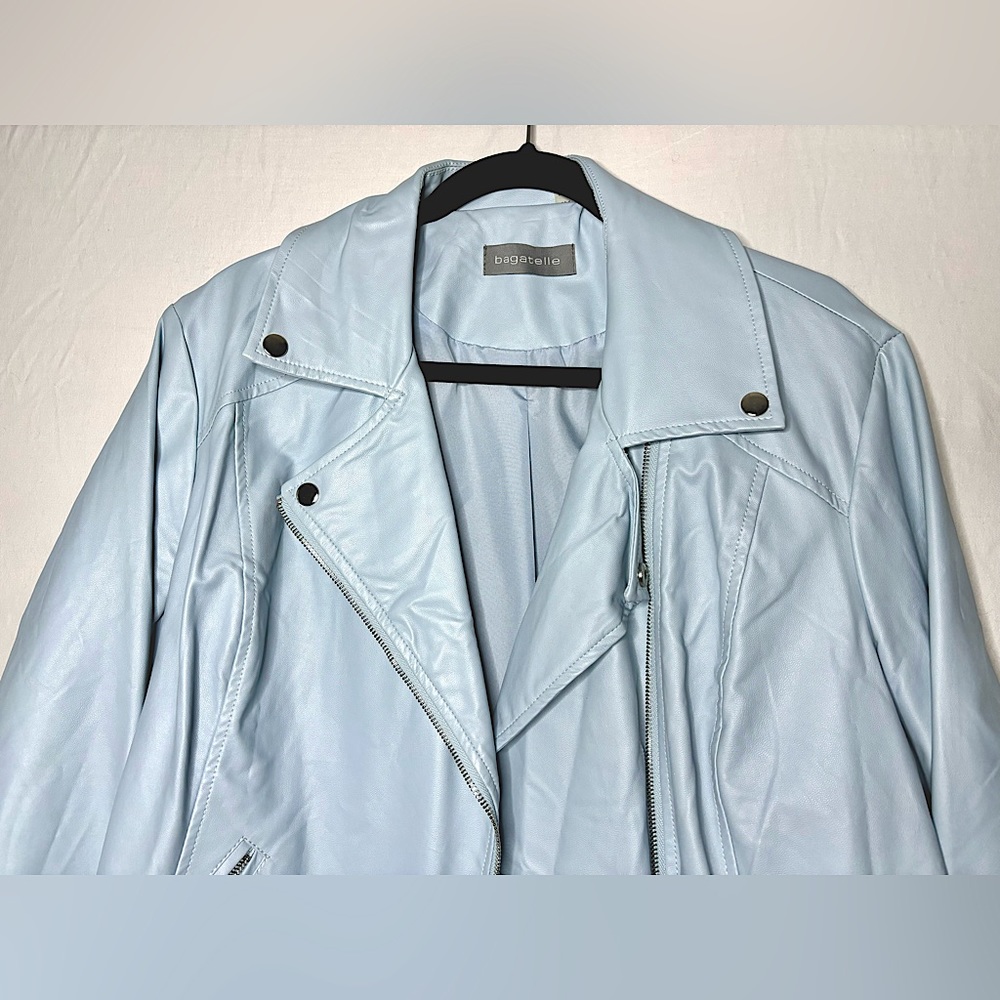 Bagatelle Pale Blue Faux Leather Jacket - Picture 2 of 8